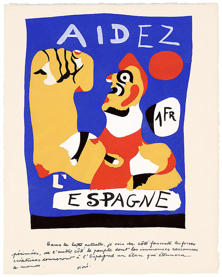 Joan Miro, Espagne, 1937, projet de timbre vendu en soutien au gouvernement républicain d’Espagne (non édité), réalisé au pochoir sur différents formats papier
