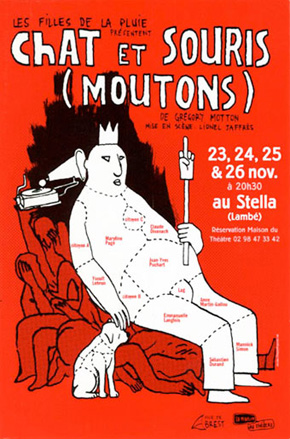 Nicolas Filloque, affiche Chat et souris, compagnie Les Filles de la pluie, 40x60cm, offset 2 tons, 2005