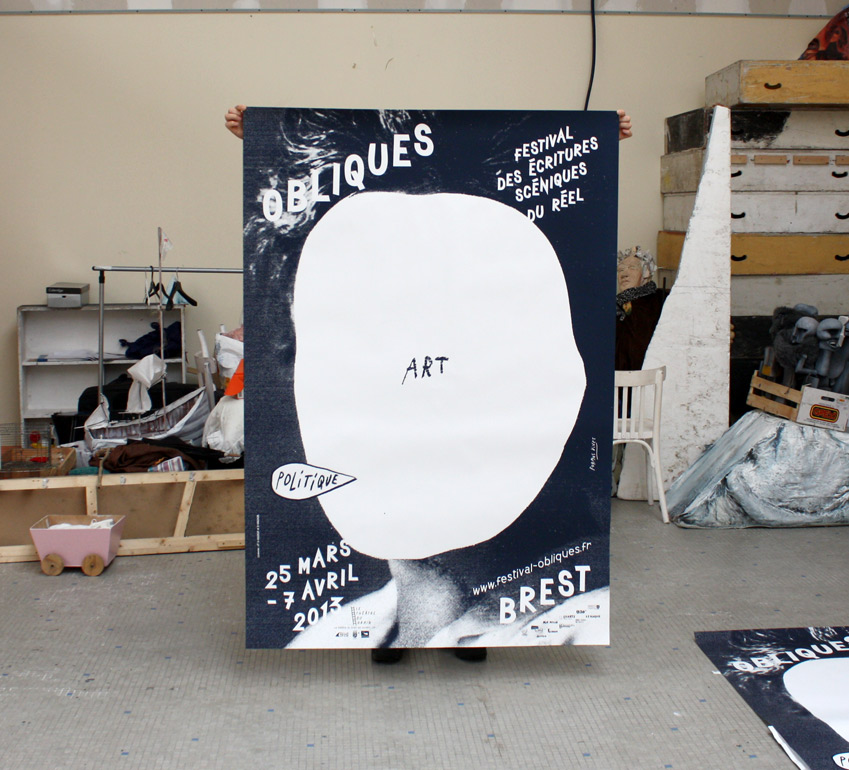 Formes Vives, affiche du festival Obliques, 120x176cm, sérigraphie 1 ton, imprimerie Lézard Graphique, 150 exemplaires, mars 2013
