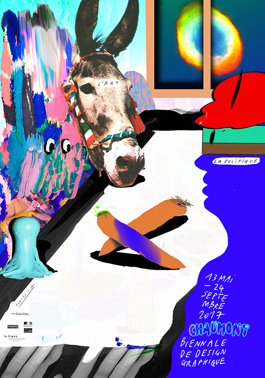 Formes Vives, affiche de la Biennale de design graphique de Chaumont, Centre international du graphique, 120x176cm, 60x80cm, 40x60cm, sérigraphie 4 couleurs, impression Lézard Graphique, avril 2017