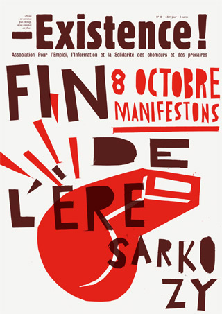 Formes Vives, couverture du journal Existence n°43, association Apeis, 29,7x42cm, offset 2 tons, septembre 2011