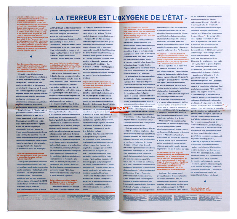 Formes Vives et Thibaud Meltz, double page centrale du journal Article11 n°1, 24x44cm (plié), offset rotative 2 tons, novembre 2010