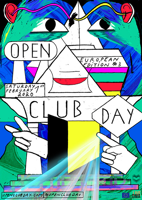 Formes Vives, affiche numérique et kit graphique d'Open Club Day, journée porte ouverte européenne des salles de concerts et clubs indépendants, coordination Live DMA, octobre 2019