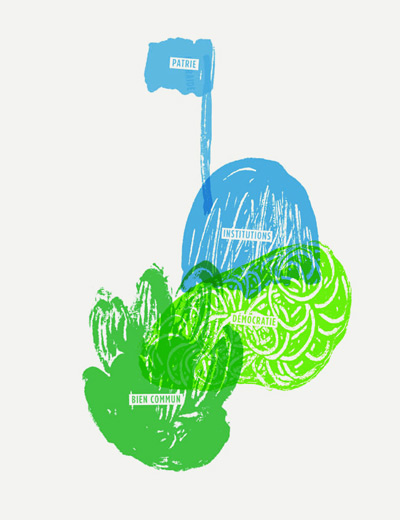 Formes Vives, posters politiques, Chantier (projet de fin d’étude), Ensad, 45x60cm, sérigraphie 3 tons, juin 2009