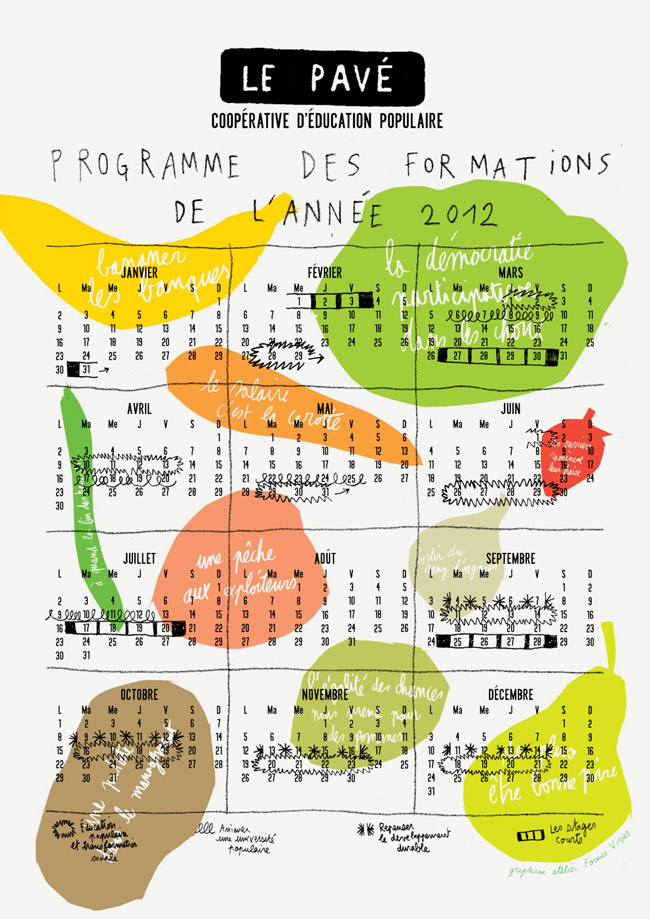 Formes Vives, poster/programme de formation 2012 de la Scop Le Pavé, A2, offset quadri, octobre 2011