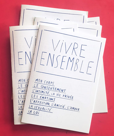 Formes Vives, cahier « Vivre ensemble » de l’Atelier Buissonnier, A4, impression Riso 1 couleur sur Munken Print par Super Banco (Brest) et reliure couture maison, 200 exemplaires, janvier 2020