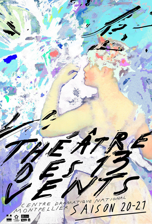 Formes Vives, affiche de saison 2020-21 du Théâtre des 13 Vents, centre dramatique national de Montpellier, 118,5x175cm, sérigraphie CMJN fluo chez Lézard Graphique, 300 ex, juin 2020